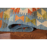 Multicolor Kilim Reversible Rug Flatweave Geometric Foyer Wool Carpet - 1'10"x 2'6"