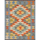Multicolor Kilim Reversible Rug Flatweave Geometric Foyer Wool Carpet - 1'10"x 2'6"