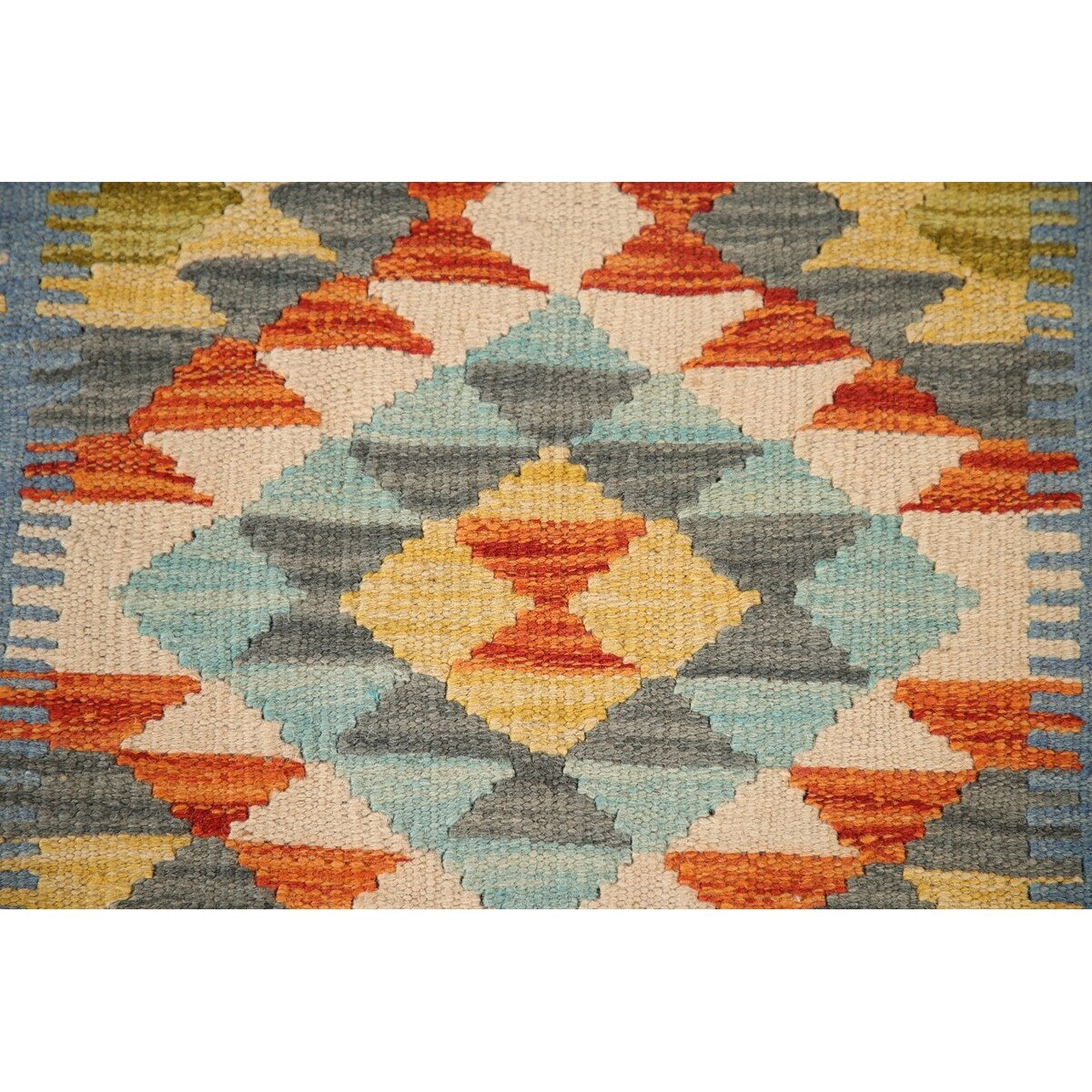 Multicolor Kilim Reversible Rug Flatweave Geometric Foyer Wool Carpet - 1'10"x 2'6"