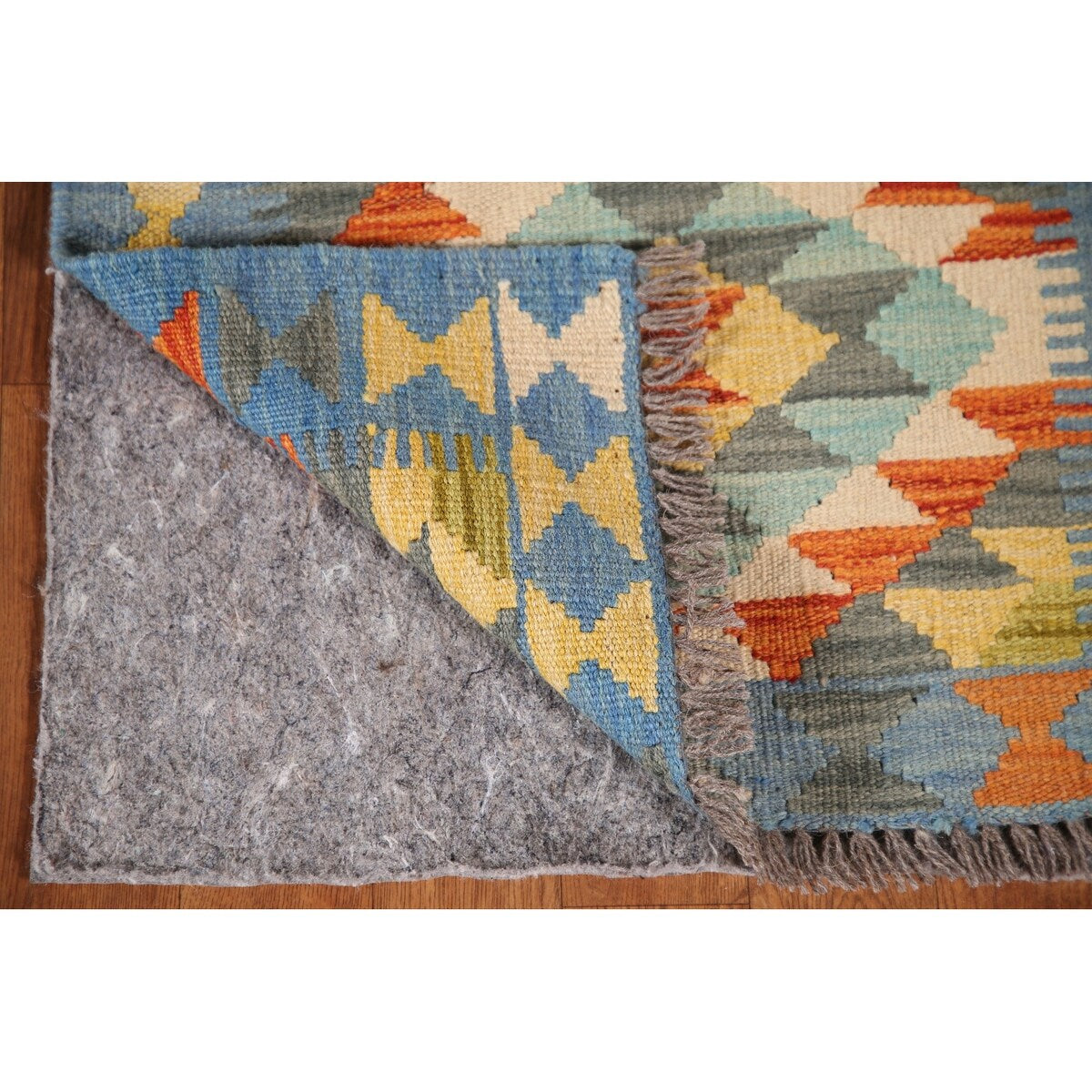 Multicolor Kilim Reversible Rug Flatweave Geometric Foyer Wool Carpet - 1'10"x 2'6"
