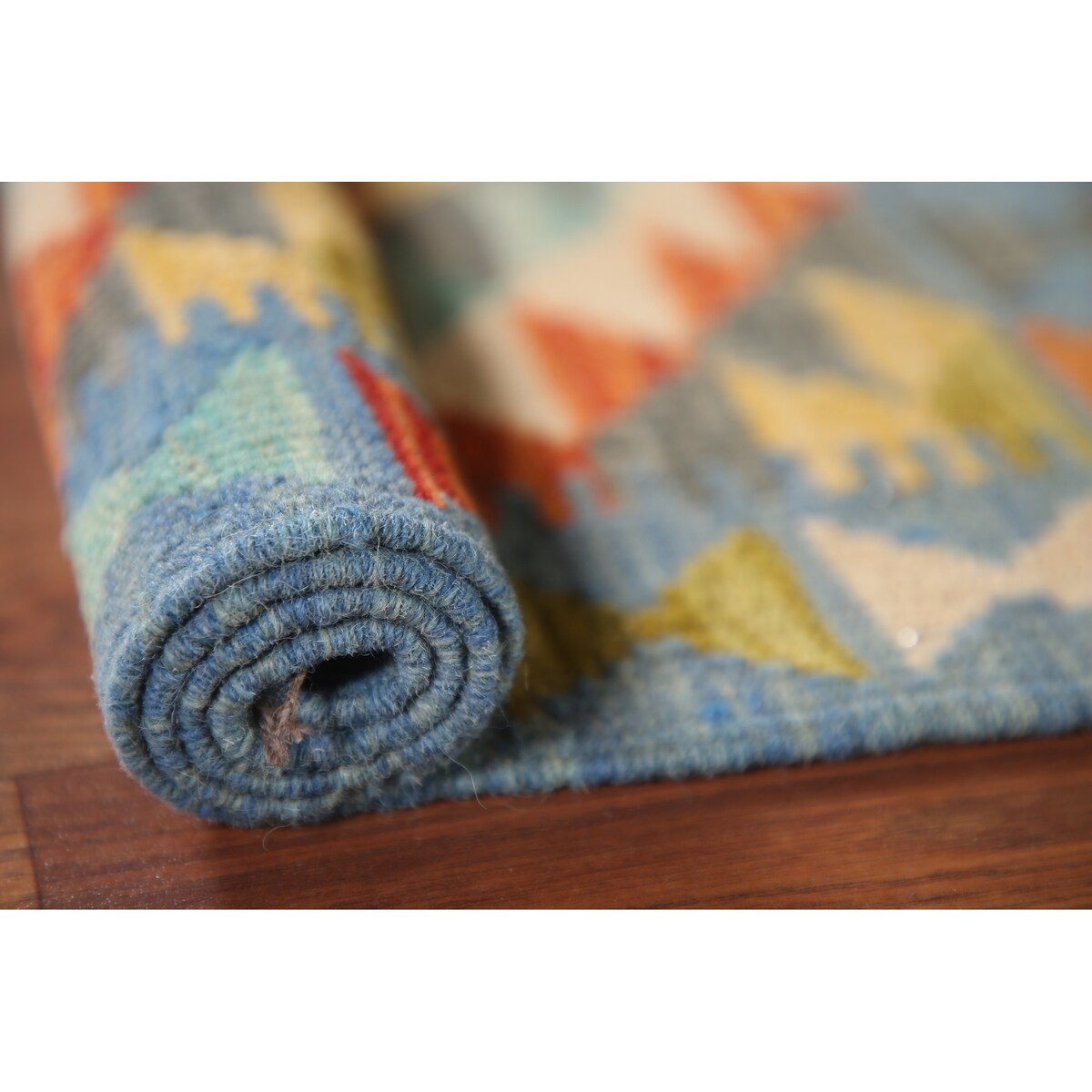 Multicolor Kilim Reversible Rug Flatweave Geometric Foyer Wool Carpet - 1'10"x 2'6"