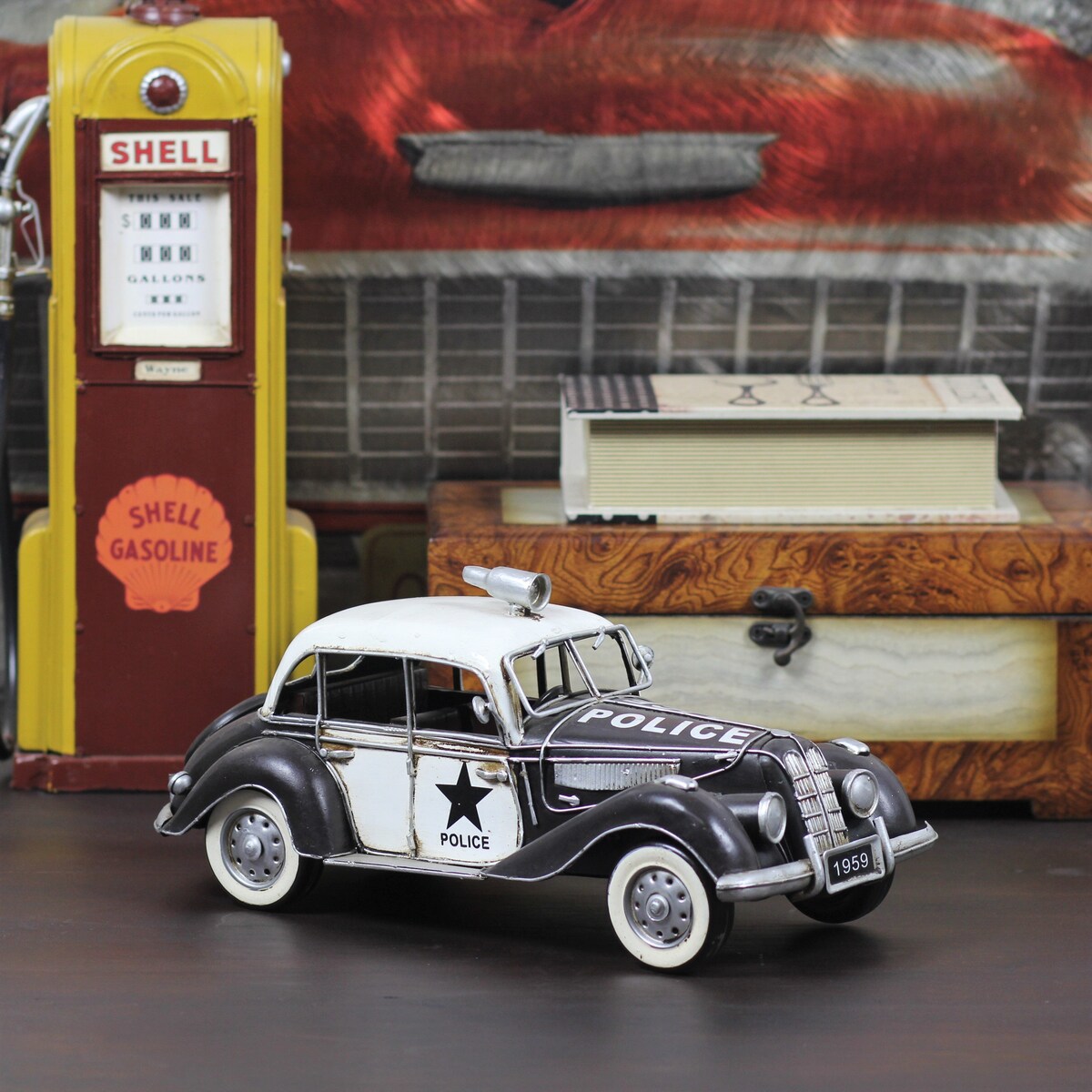 Multicolor Metal Early 20th Century Style Police Car Model
