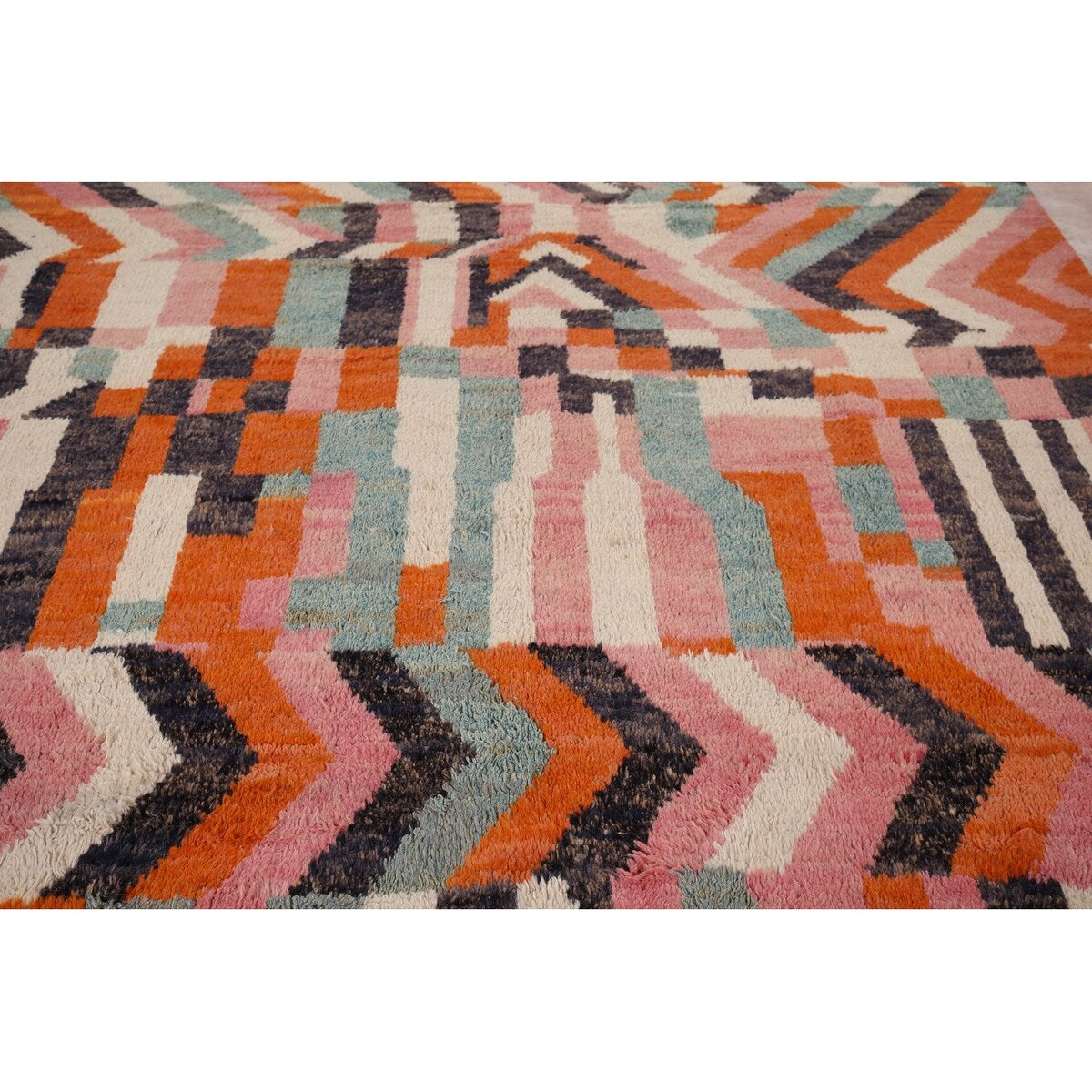Multicolor Plush Moroccan Area Rug Handmade Geometric Wool Carpet - 7'10" x 10'7"