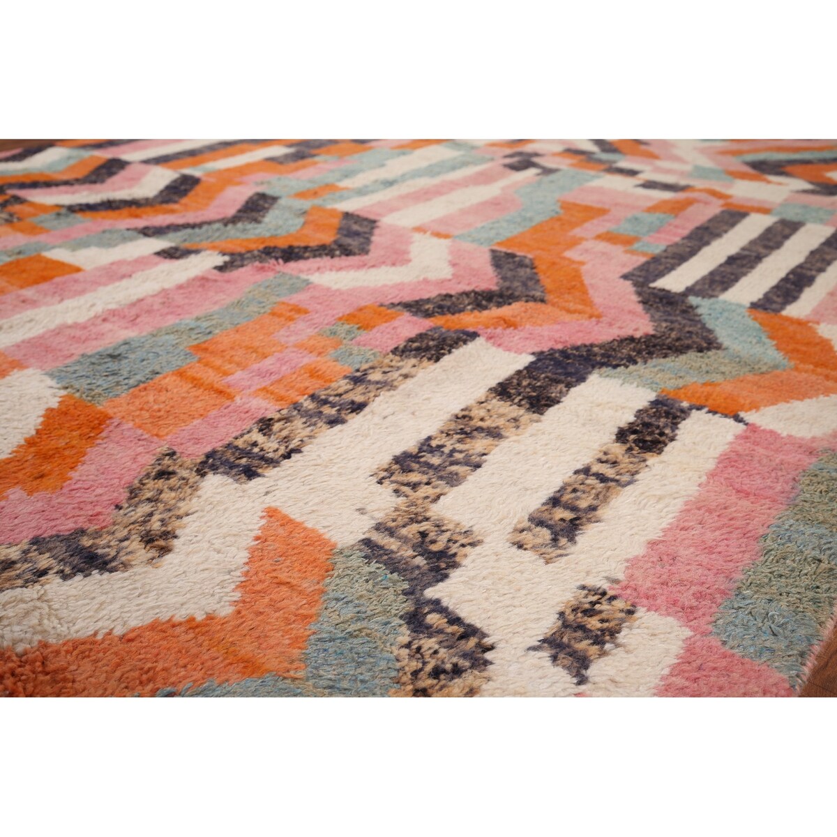 Multicolor Plush Moroccan Area Rug Handmade Geometric Wool Carpet - 7'10" x 10'7"