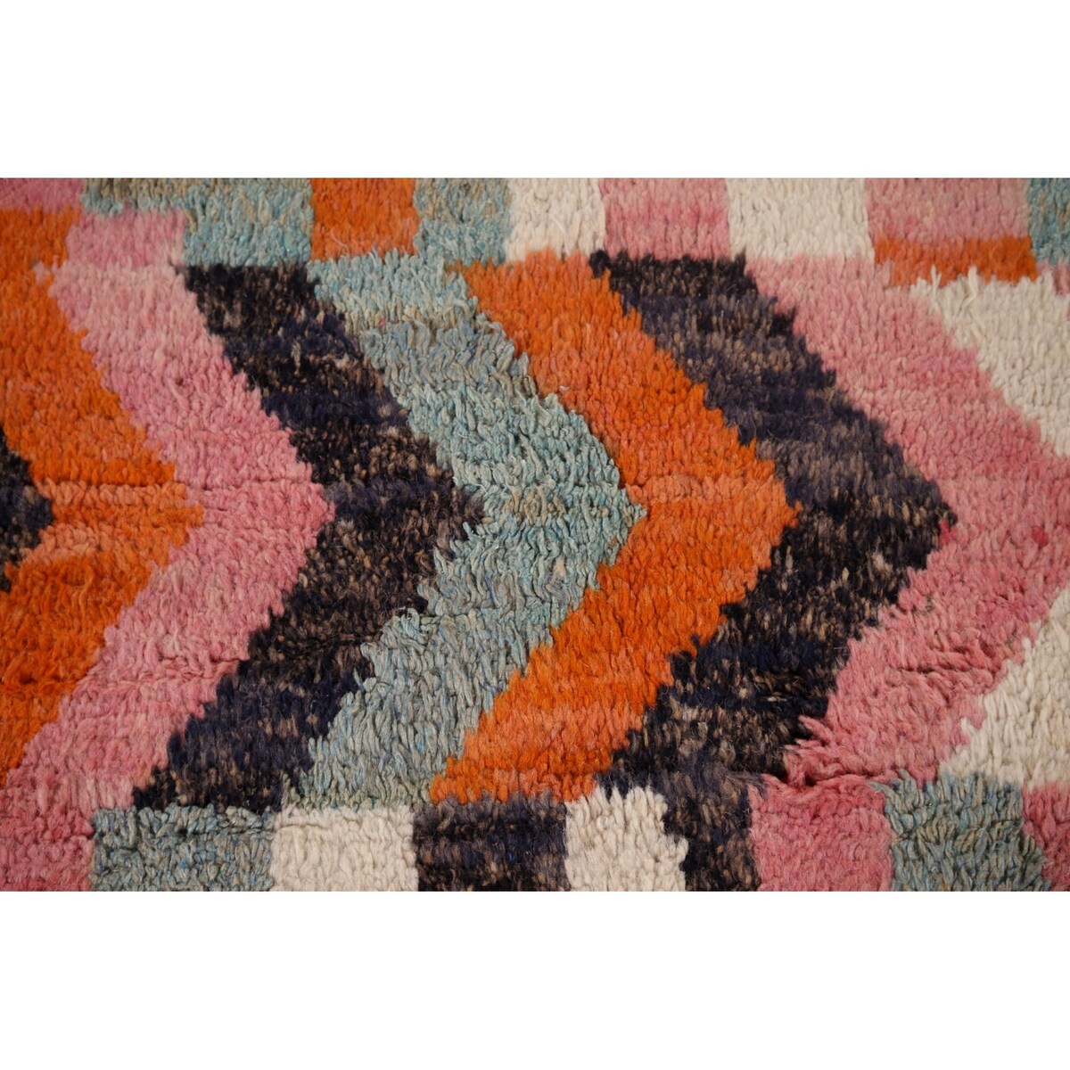 Multicolor Plush Moroccan Area Rug Handmade Geometric Wool Carpet - 7'10" x 10'7"