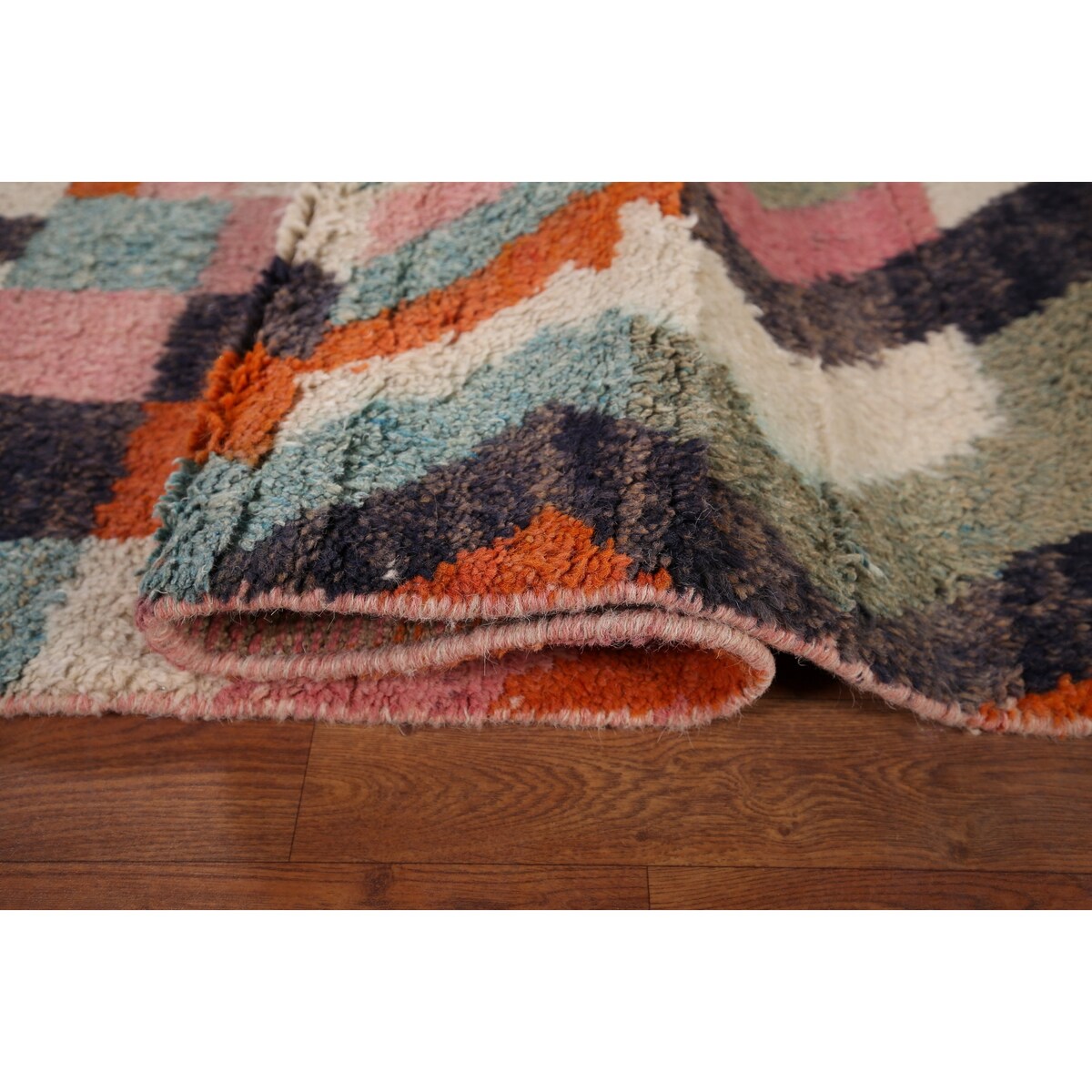 Multicolor Plush Moroccan Area Rug Handmade Geometric Wool Carpet - 7'10" x 10'7"