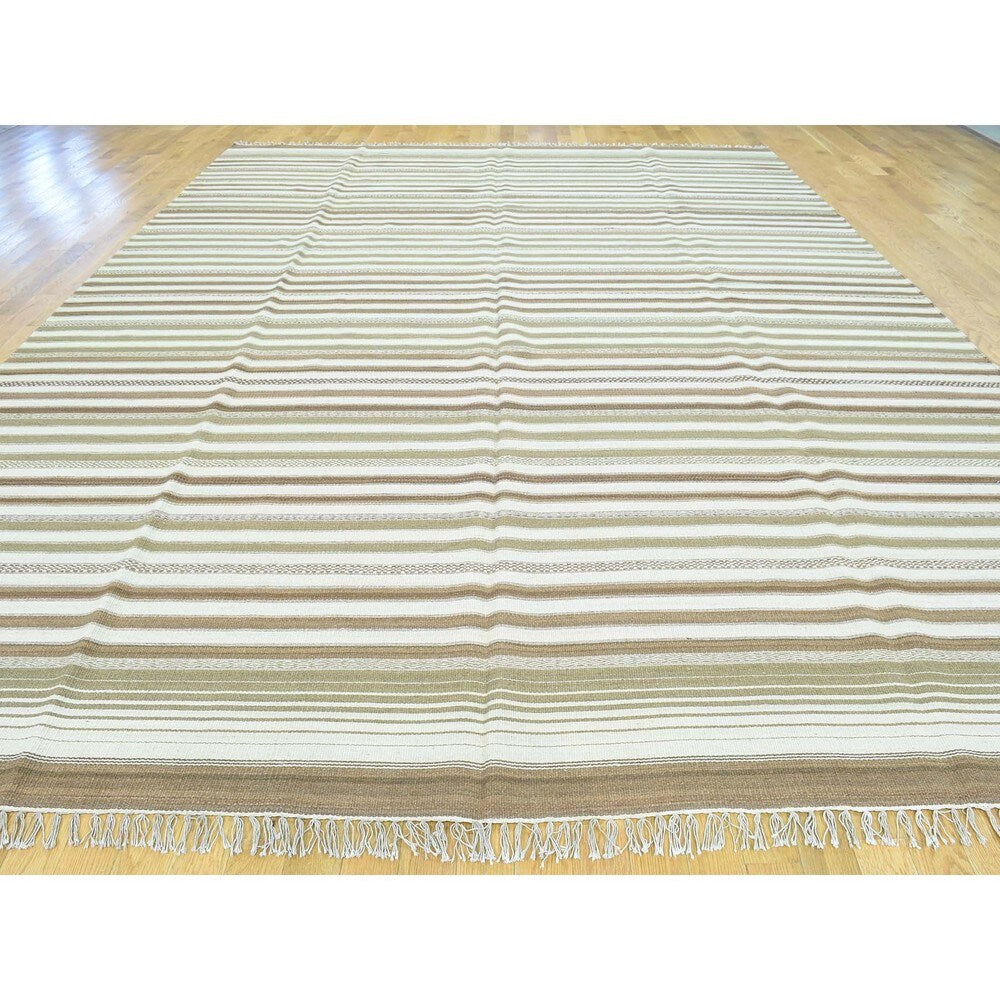 Multicolor Wool Striped Kilim Hand-woven Flatweave Oriental Rug (9'8 x 14') - Multi