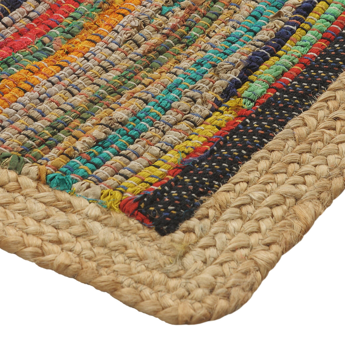 Sevita Boho Multicolored Stripes Jute Bordered Accent Rug