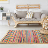 Sevita Boho Multicolored Stripes Jute Bordered Accent Rug