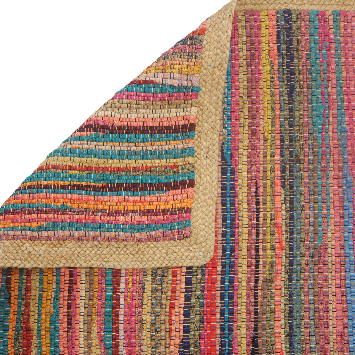 Sevita Boho Multicolored Stripes Jute Bordered Accent Rug