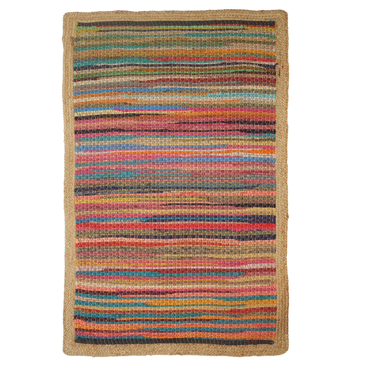 Sevita Boho Multicolored Stripes Jute Bordered Accent Rug