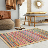 Sevita Boho Multicolored Stripes Jute Bordered Accent Rug