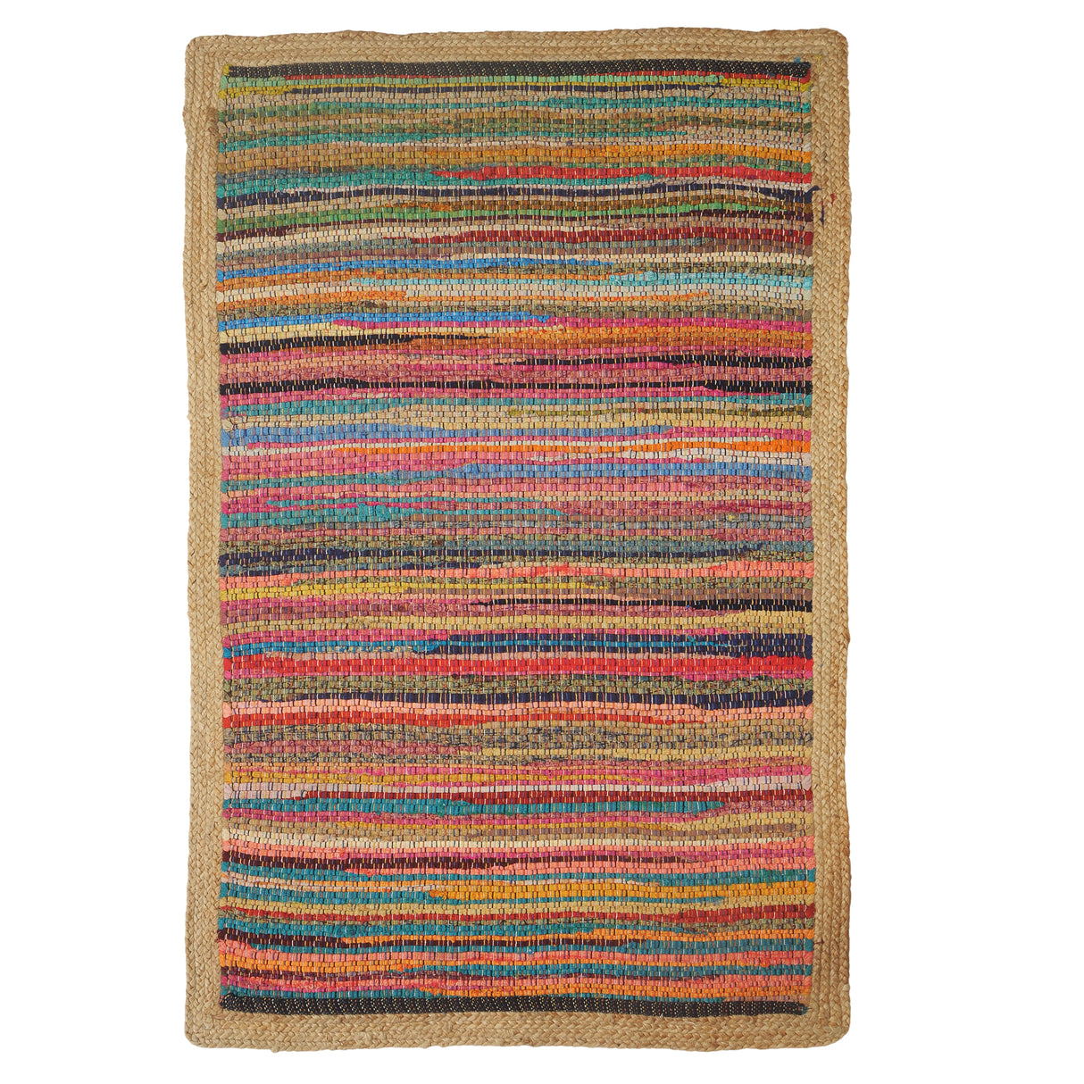 Sevita Boho Multicolored Stripes Jute Bordered Accent Rug