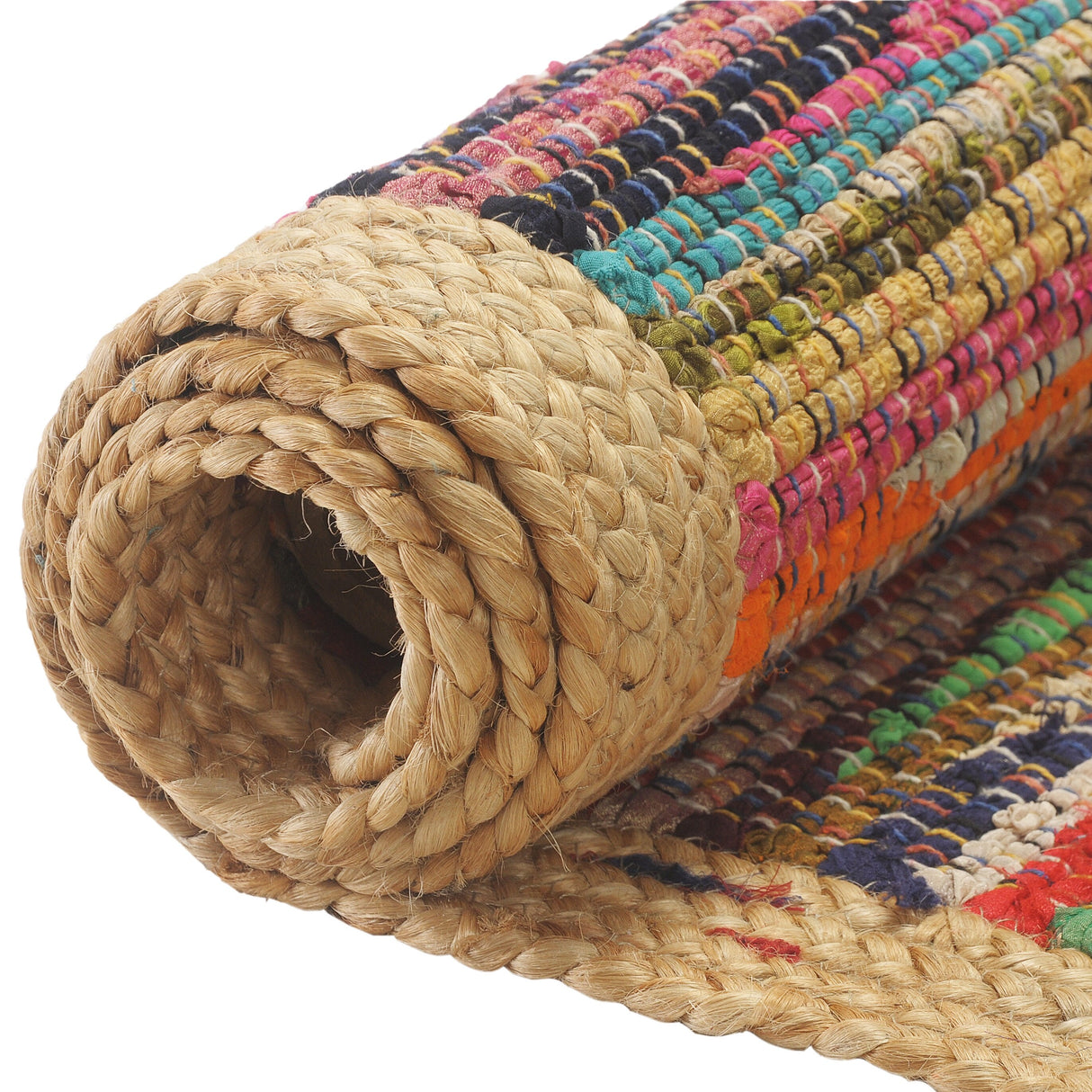 Sevita Boho Multicolored Stripes Jute Bordered Accent Rug