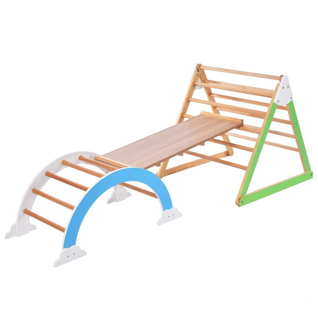 Multifunction Playset Natural Wood Playground - 90.00"L * 31.50"W * 32.00"H