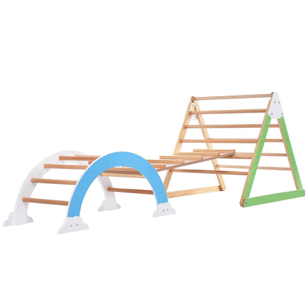 Multifunction Playset Natural Wood Playground - 90.00"L * 31.50"W * 32.00"H