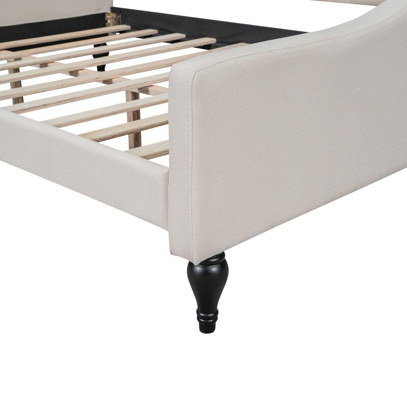 Multifunctional Design Wood Bed Frame Full Size Upholstered Tufted Daybed Bedroom Furniture Kids Bed, Beige