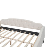 Multifunctional Design Wood Bed Frame Full Size Upholstered Tufted Daybed Bedroom Furniture Kids Bed, Beige