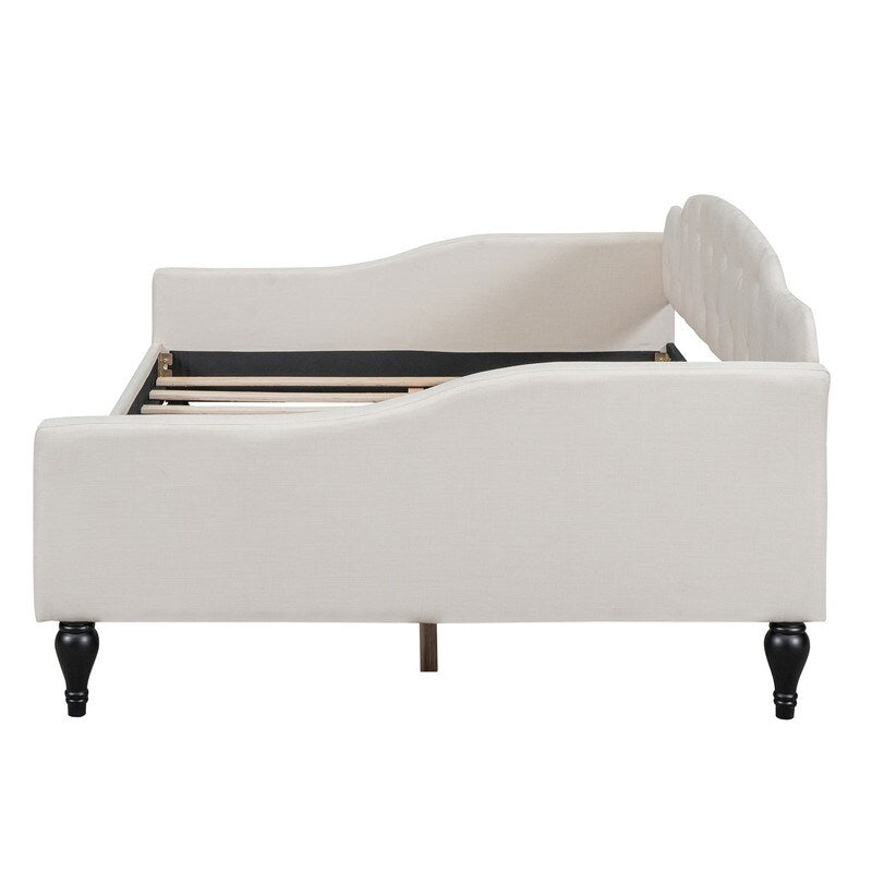 Multifunctional Design Wood Bed Frame Full Size Upholstered Tufted Daybed Bedroom Furniture Kids Bed, Beige