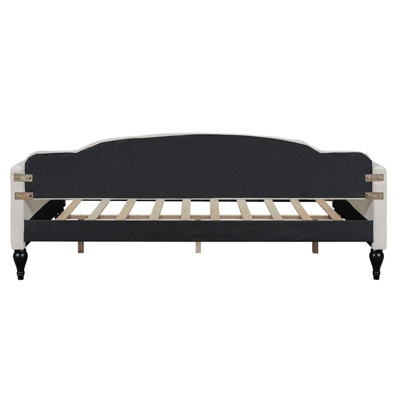 Multifunctional Design Wood Bed Frame Full Size Upholstered Tufted Daybed Bedroom Furniture Kids Bed, Beige