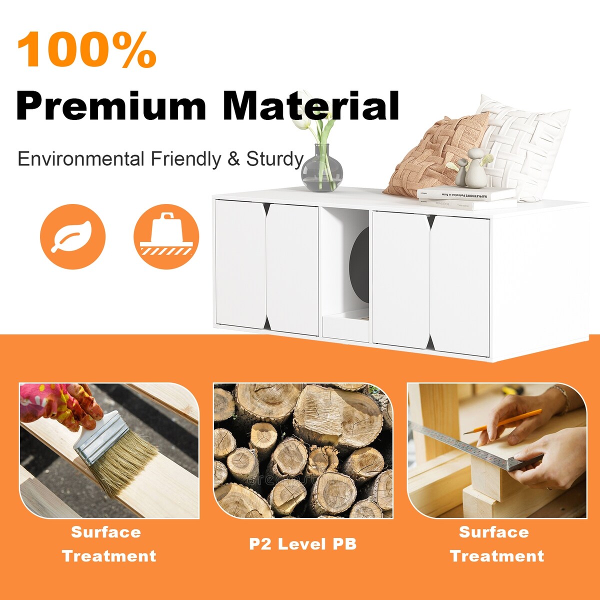 Multifunctional Wooden Cat Washroom Storage Bench Litter Box Cabinet