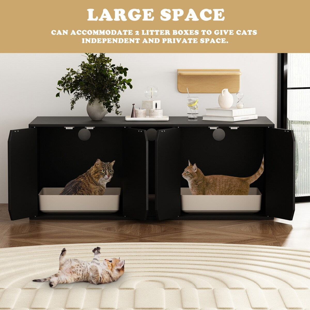 Multifunctional Wooden Cat Washroom Storage Bench Litter Box Cabinet