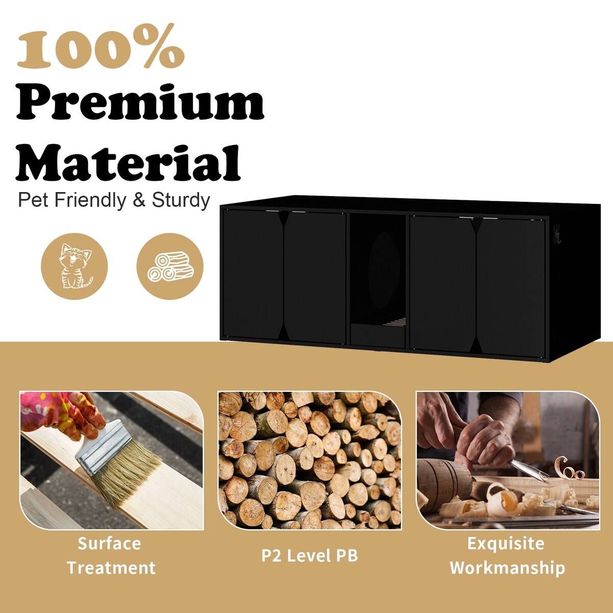 Multifunctional Wooden Cat Washroom Storage Bench Litter Box Cabinet