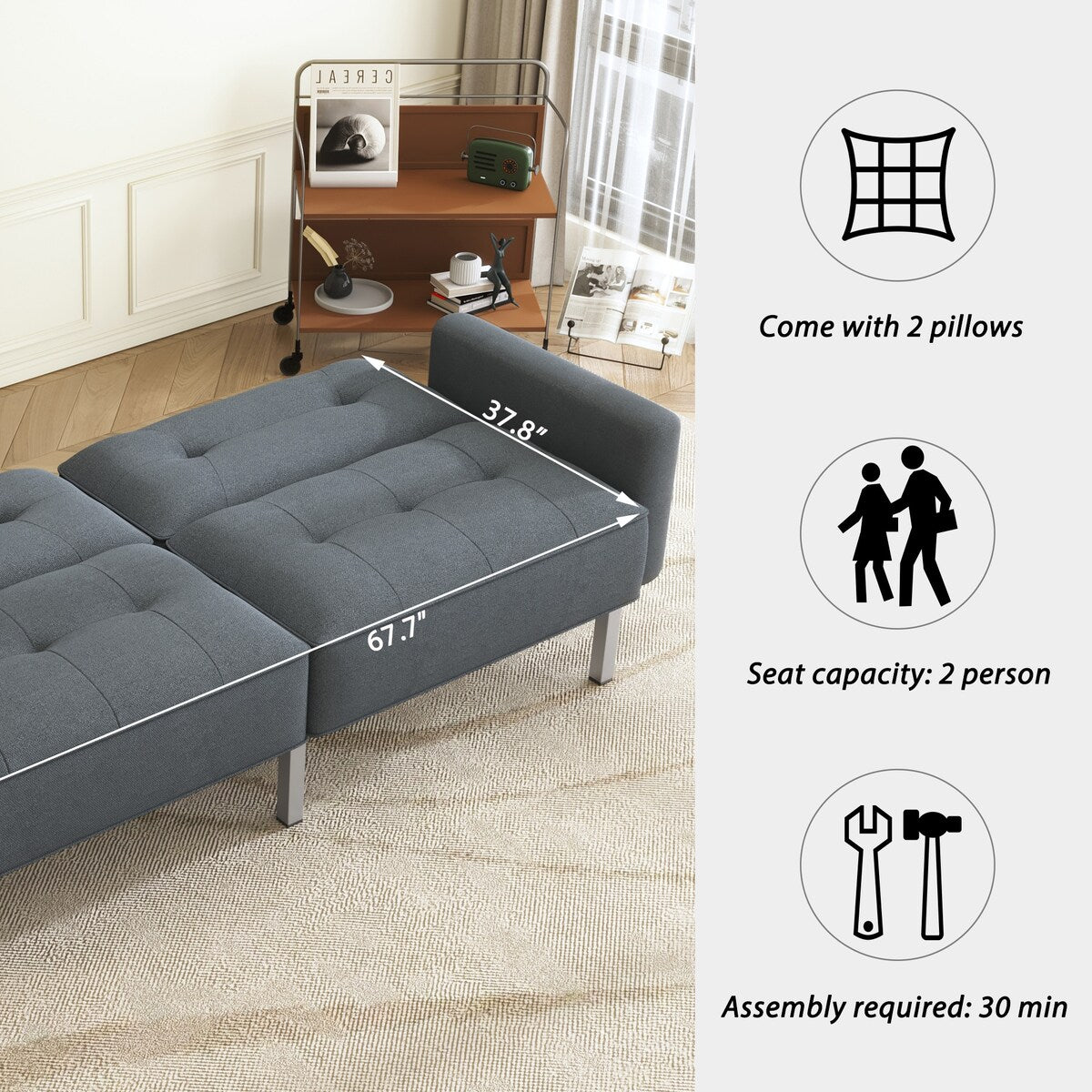 Multiple 3 Adjustable Positions Sleeper Sofa Bed With Comfortable Seat