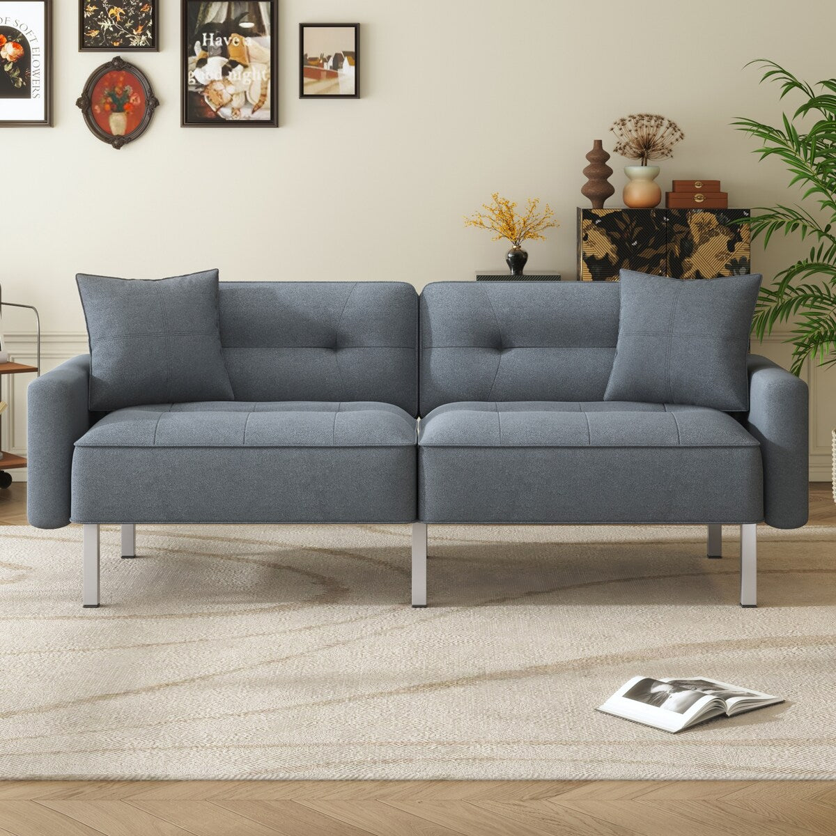 Multiple 3 Adjustable Positions Sleeper Sofa Bed With Comfortable Seat