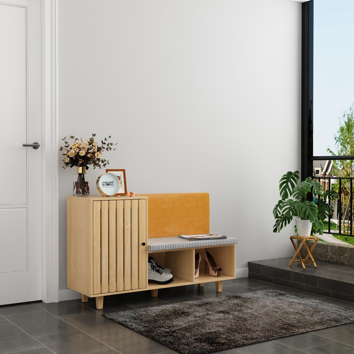 Multipurpose Shoe Rack w/Upholstered Bench and Large Capacity Storage