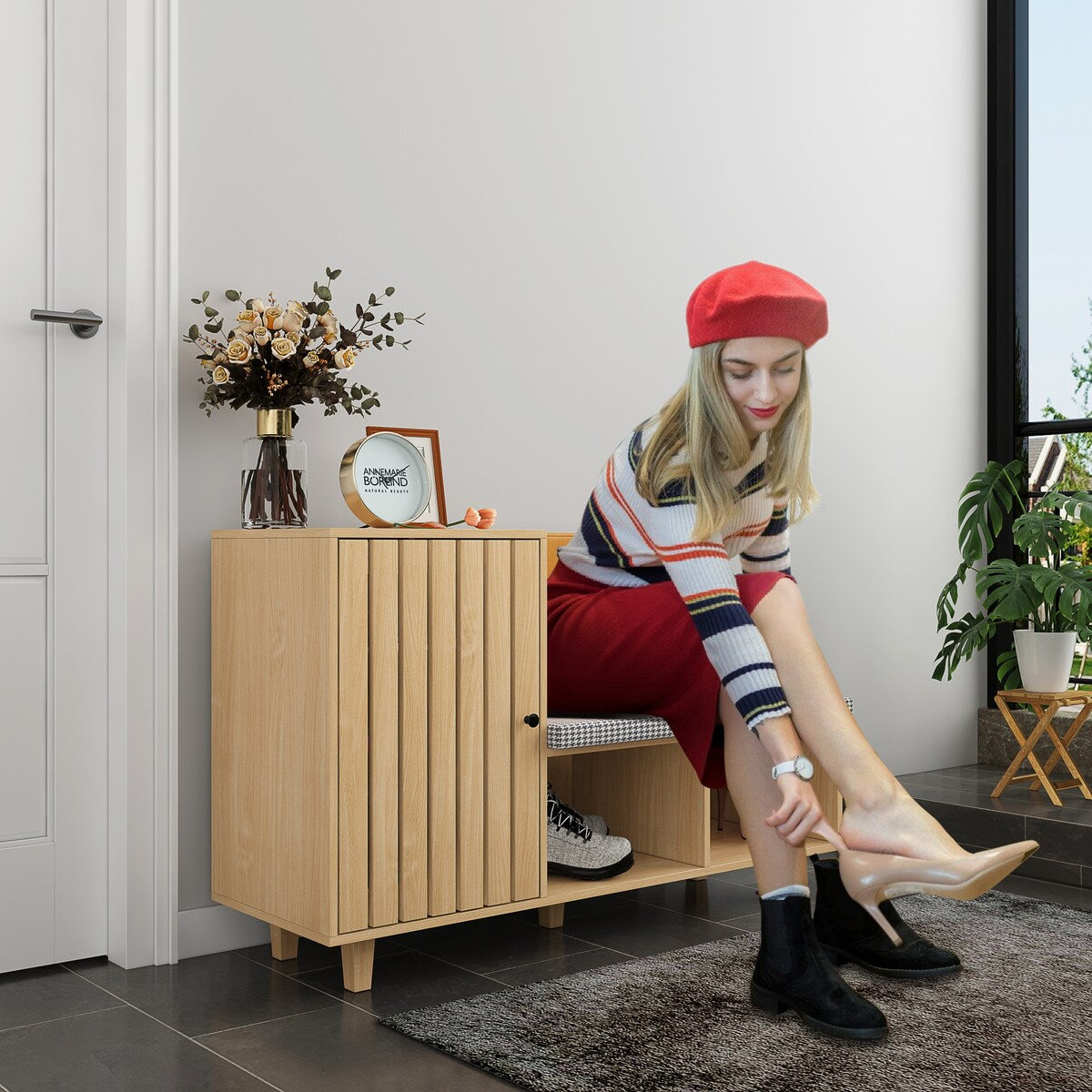 Multipurpose Shoe Rack w/Upholstered Bench and Large Capacity Storage
