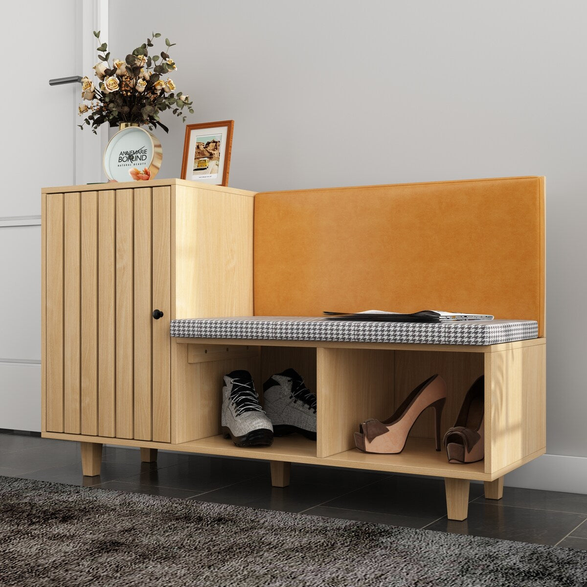 Multipurpose Shoe Rack w/Upholstered Bench and Large Capacity Storage