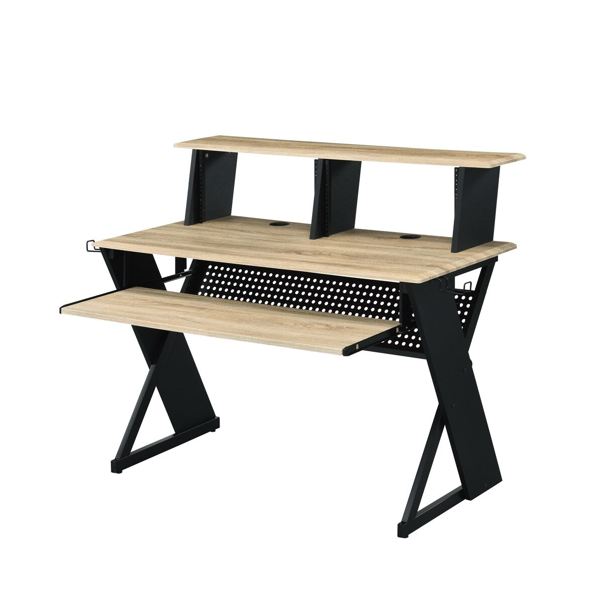 Music Desk Workstation with Pullout Keyboard Tray, Cable Management