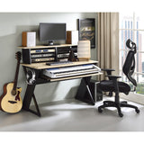Music Desk Workstation with Pullout Keyboard Tray, Cable Management