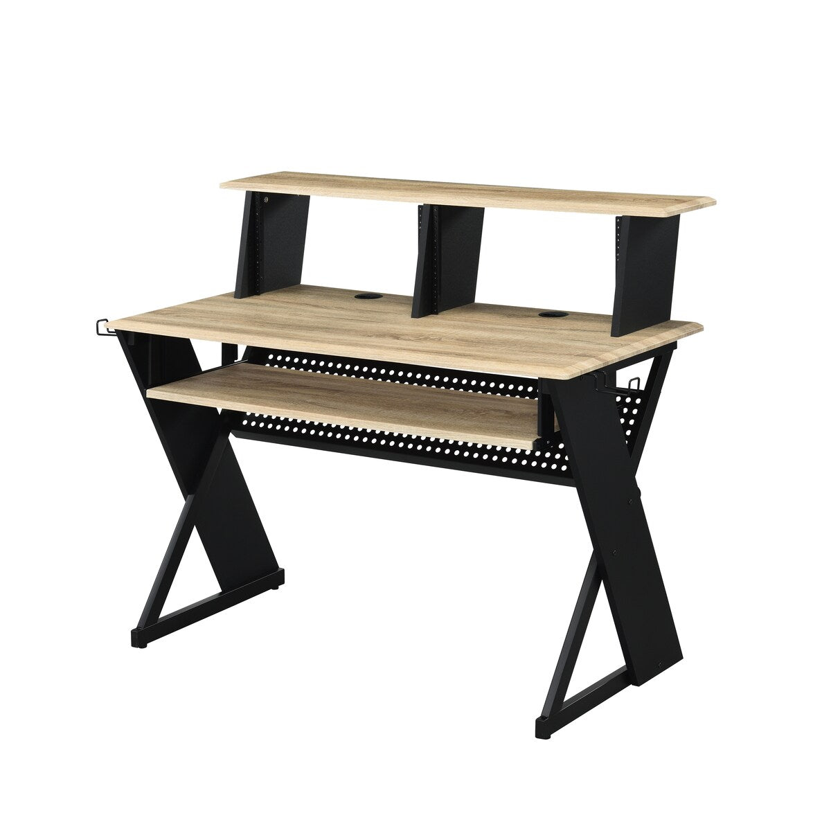 Music Desk Workstation with Pullout Keyboard Tray, Cable Management