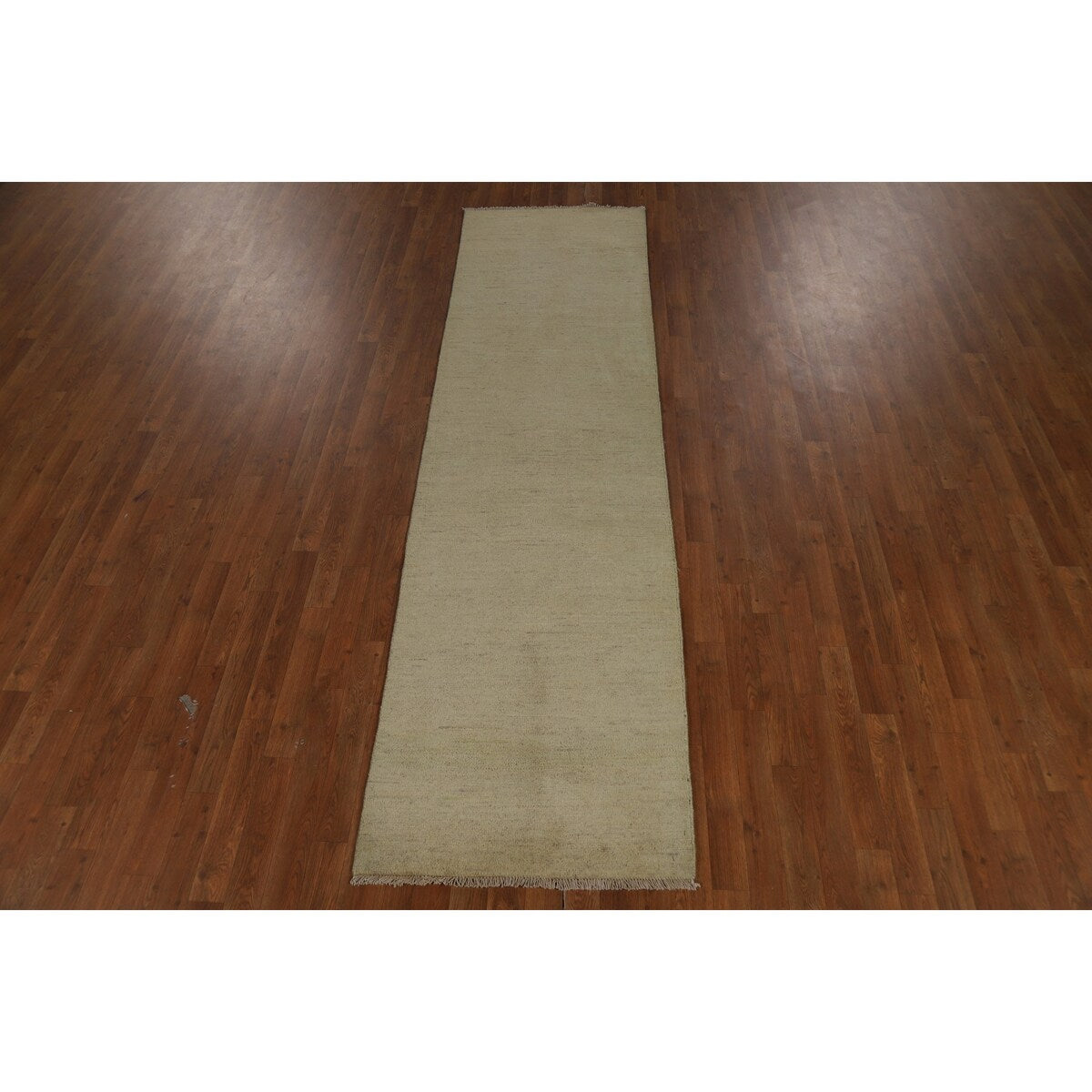 Muted Green & Gold Modern Gabbeh Runner Rug Handmade Wool Carpet - 2'7" x 9'6"