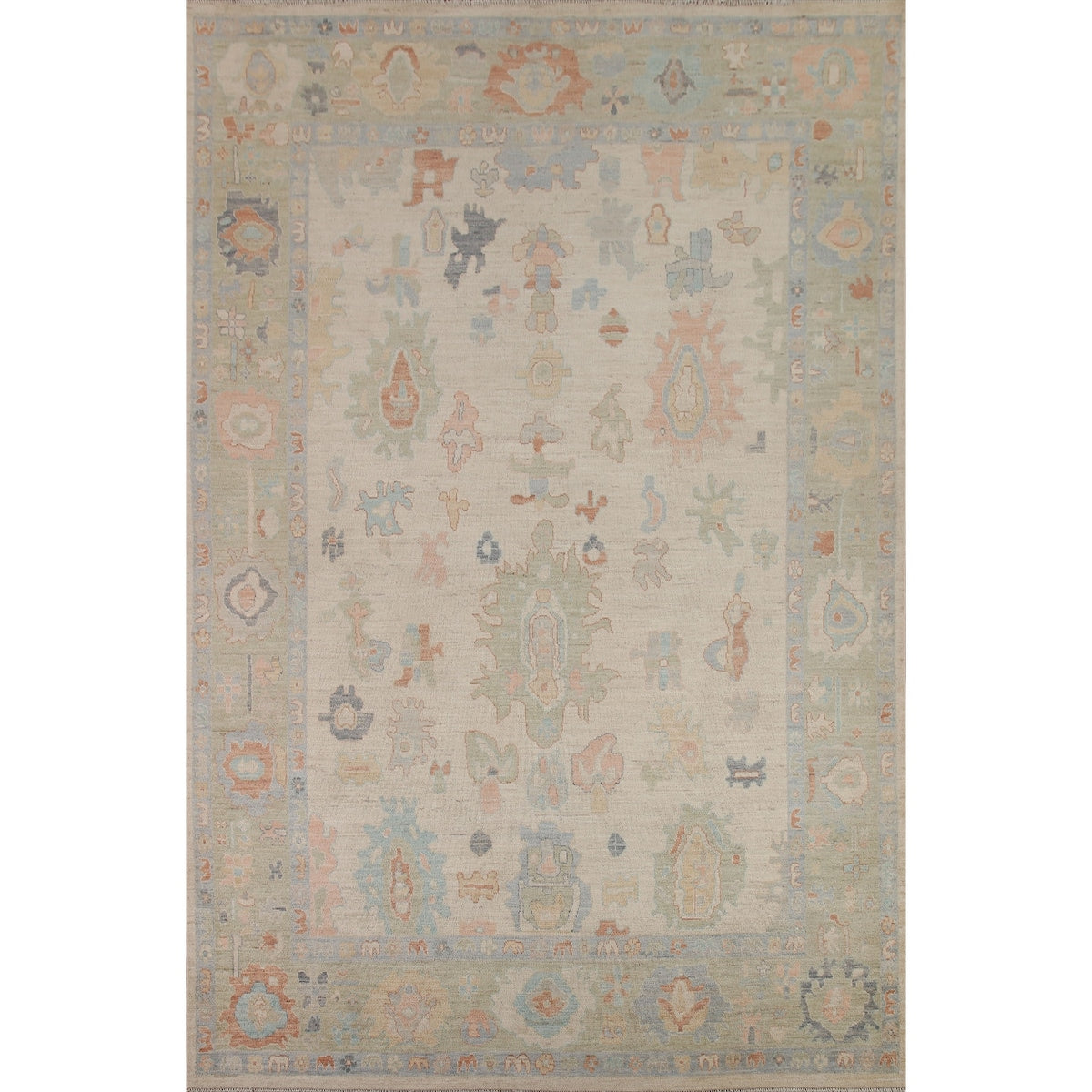 Muted Oushak Turkish Area Rug Handmade Wool Carpet - 9'1" x 11'10"