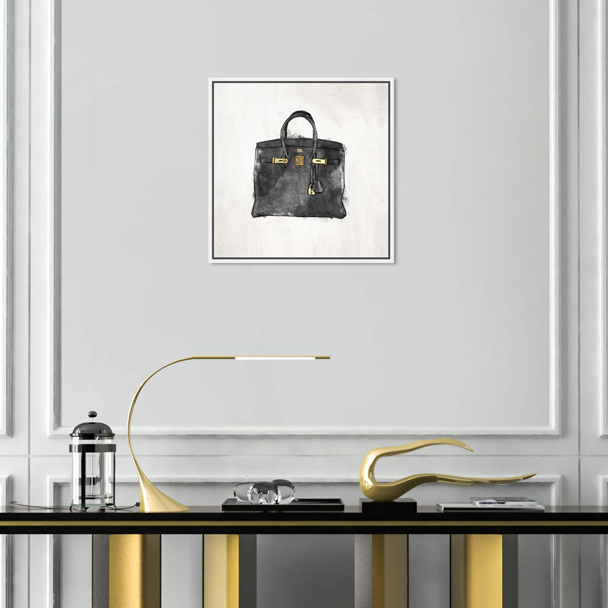 My Lucky Bag Black, French Glam Purse Modern Black Canvas Wall Art Print for Bedroom