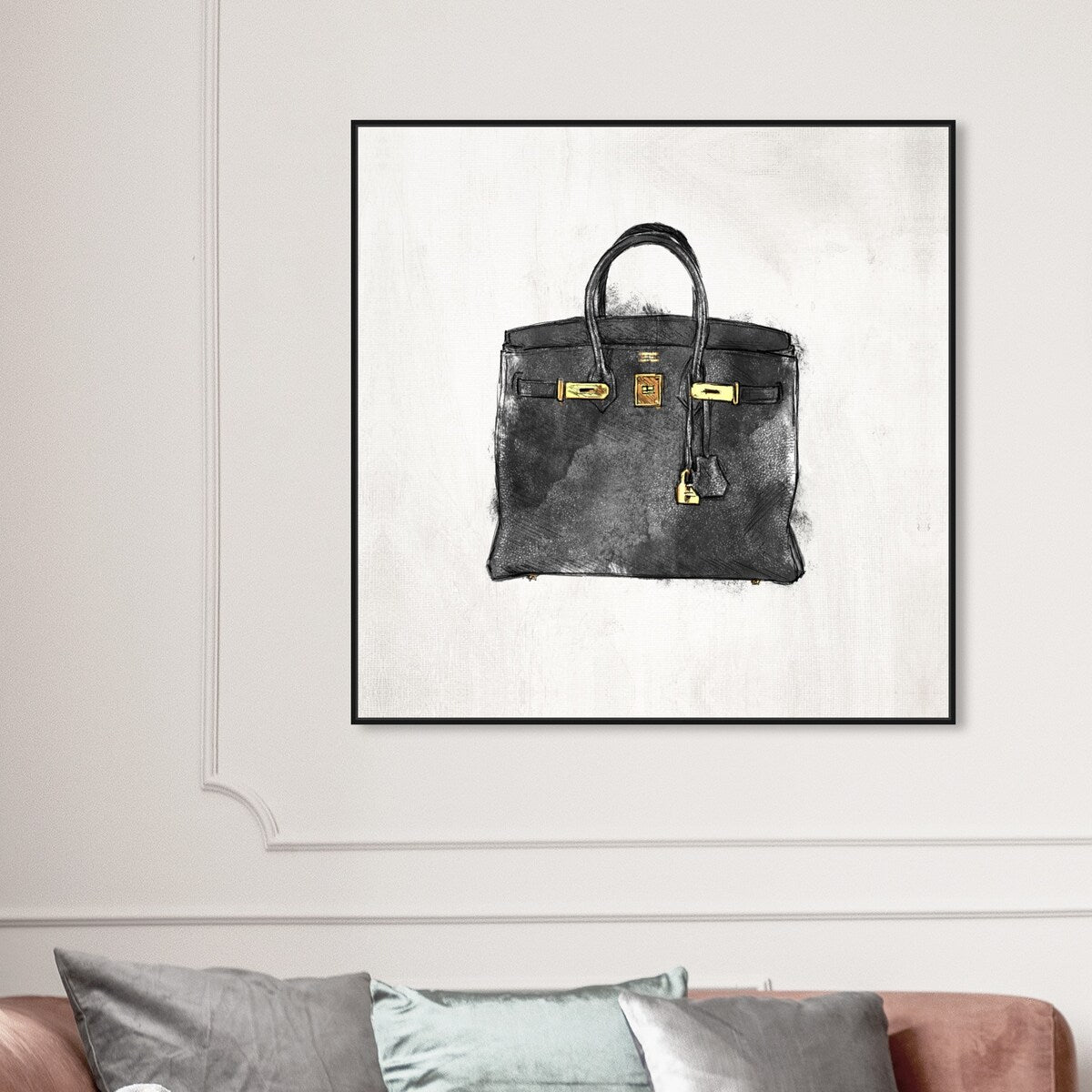 My Lucky Bag Black, French Glam Purse Modern Black Canvas Wall Art Print for Bedroom