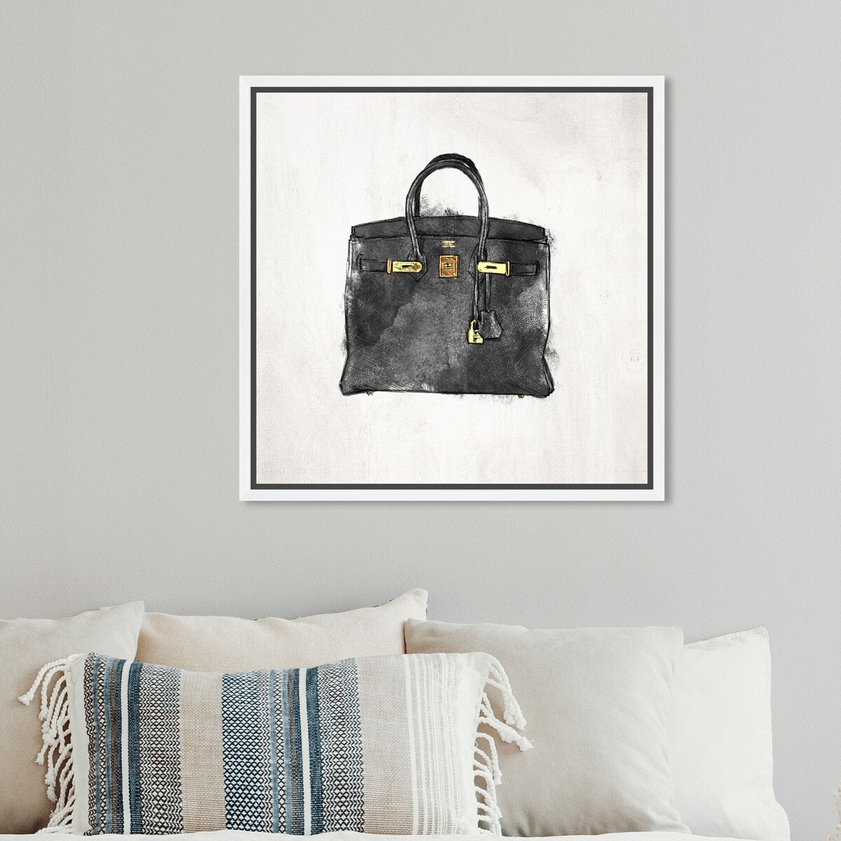 My Lucky Bag Black, French Glam Purse Modern Black Canvas Wall Art Print for Bedroom