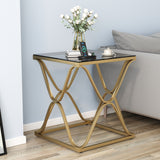 Myhozm End Table, Modern End Table with Glass Top, Square Side Table for Living Room, Bedroom, Sofa and Couch