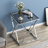 Myhozm End Table, Modern End Table with Glass Top, Square Side Table for Living Room, Bedroom, Sofa and Couch