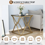 Myhozm End Table, Modern End Table with Glass Top, Square Side Table for Living Room, Bedroom, Sofa and Couch