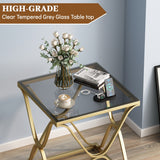 Myhozm End Table, Modern End Table with Glass Top, Square Side Table for Living Room, Bedroom, Sofa and Couch