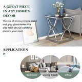 Myhozm End Table, Modern End Table with Glass Top, Square Side Table for Living Room, Bedroom, Sofa and Couch