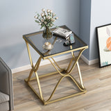Myhozm End Table, Modern End Table with Glass Top, Square Side Table for Living Room, Bedroom, Sofa and Couch