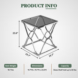Myhozm End Table, Modern End Table with Glass Top, Square Side Table for Living Room, Bedroom, Sofa and Couch