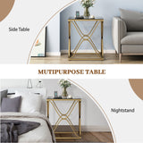 Myhozm End Table, Modern End Table with Glass Top, Square Side Table for Living Room, Bedroom, Sofa and Couch