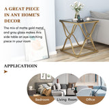 Myhozm End Table, Modern End Table with Glass Top, Square Side Table for Living Room, Bedroom, Sofa and Couch
