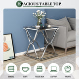 Myhozm End Table, Modern End Table with Glass Top, Square Side Table for Living Room, Bedroom, Sofa and Couch